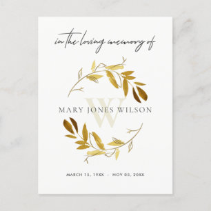 INVITATION CARTE POSTALE JAUNE FOLIAGE D'OR WREATH MERCI MÉMORIAL
