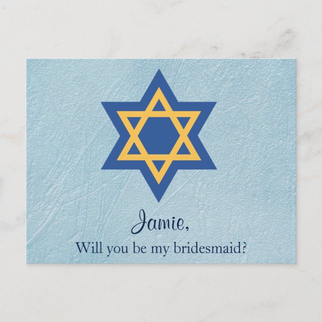 Invitation Carte Postale Jewish Will You be My Bridesmaid Star David (Devant)
