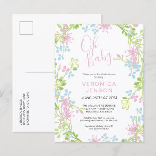 Invitation Carte Postale Joli rose Floral Oh Baby Girl Baby shower
