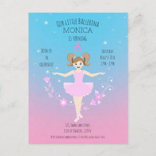 Invitation Carte Postale Jolie Ballerina fille fête d'anniversaire