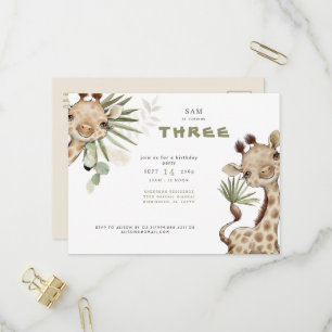 Invitation Carte Postale Jolie Boho Girafe Neutre Fête d'anniversaire Pampa