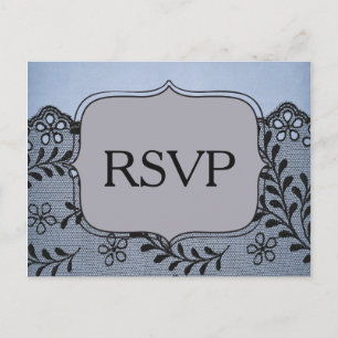 Invitation Carte Postale Jolie fausse dentelle bleue et noire RSVP