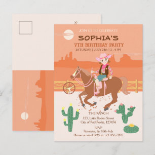 Invitation Carte Postale Jolie fille de la campagne et cheval Fête d'annive