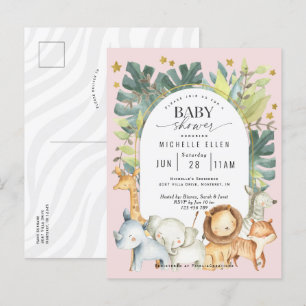 Invitation Carte Postale Jolie petite fille safari jungle animaux douche mo