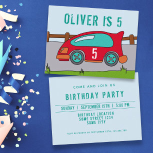 Invitation Carte Postale Jolie voiture rouge Fête d'anniversaire pour garço