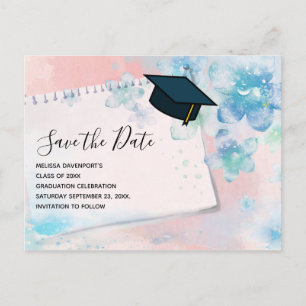 Invitation Carte Postale Jolies fleurs bleues sur Arrière - plan rose