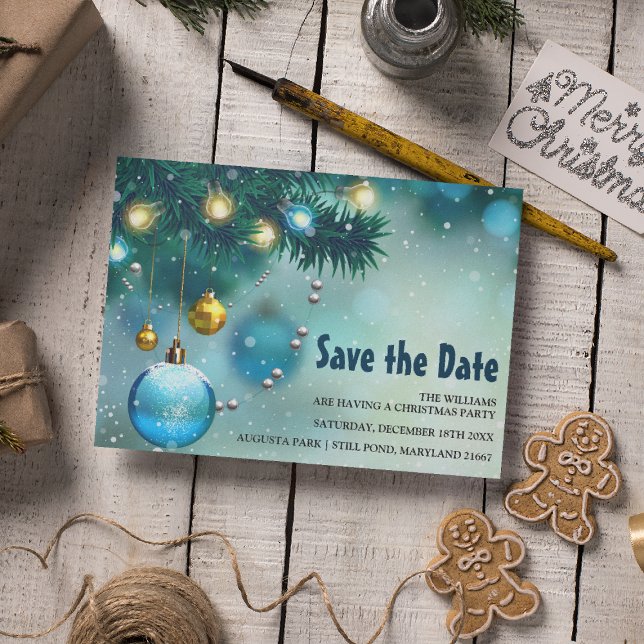 Invitation Carte Postale Jolly Blue & Gold Christmas Enregistrer la date (Créateur téléchargé)