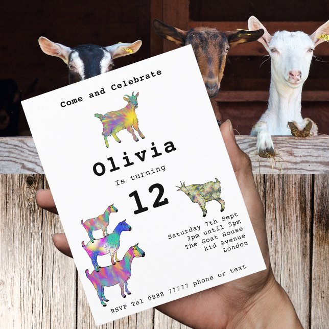 Invitation Carte Postale Jote Goat Girls Budget de fête d'anniversaire (Cute goats farm animal 12th birthday party budget invitation )
