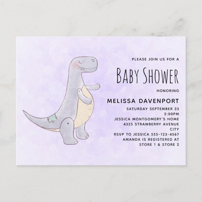 Invitation Carte Postale Jouet Dinosaure gris mou Baby shower d'aquarelle (Devant)