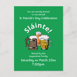 Invitation Carte Postale Jour de la Saint Patrick Sláinte Soirées et bières