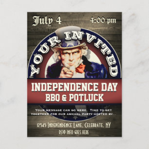 Invitation Carte Postale Jour de l'Indépendance 4 juillet