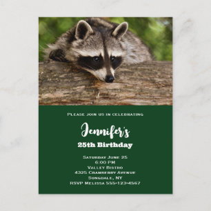 Invitation Carte Postale Joyeux Anniversaire avec un Raton Laveur Mignon su