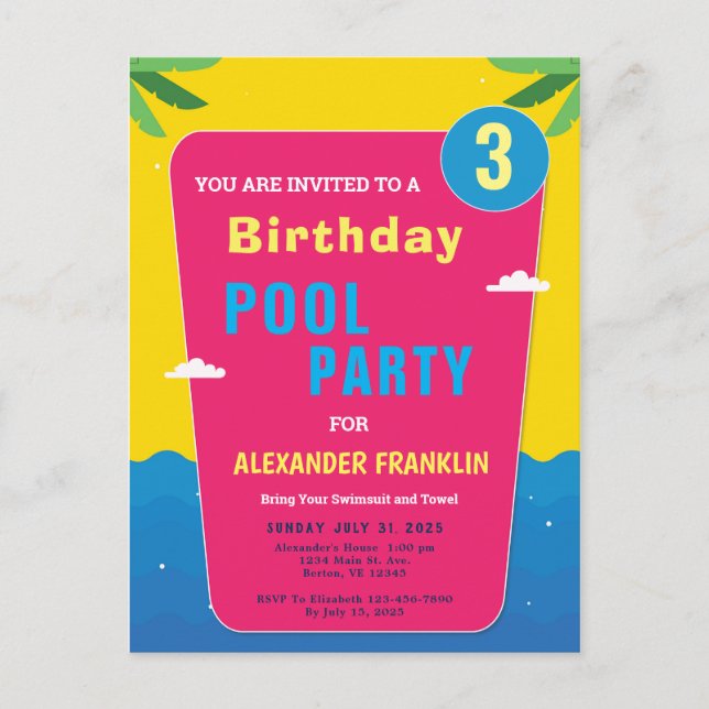 Invitation Carte Postale Joyeux anniversaire Enfants Fille Garçon âge Perso (Devant)