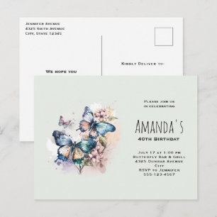 Invitation Carte Postale Joyeux Anniversaire Papillons et Fleurs Beaux