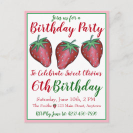 Invitation Carte Postale Joyeux Anniversaire Rose Red Sweet Fraise Berries