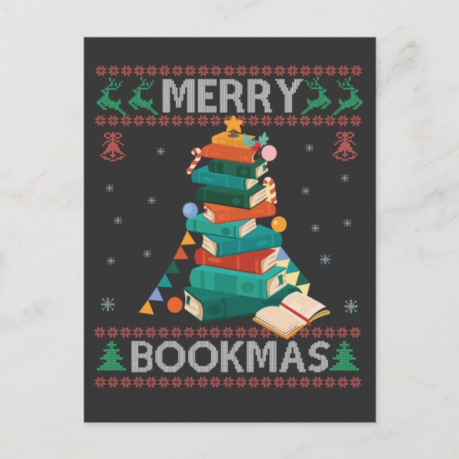 Invitation Carte Postale Joyeux Bookmas Drôle Ugly Xmas Sweater Cadeau Bibl (Devant)