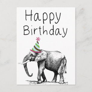 Invitation Carte Postale Joyeux Éléphant D'Anniversaire En Casquette, Céléb