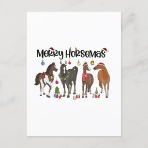 Invitation Carte Postale Joyeux Horsemas Horse Fleur de Noël Equin