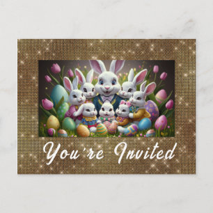 Invitation Carte Postale *~* Joyeux Lapin de Pâques Fleurs Œufs TVi