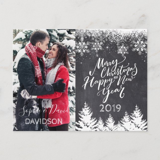 Invitation Carte Postale Joyeux Noël et Joyeux Nouvel An Chalk Photo (Devant)