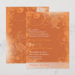 Invitation Carte Postale Kanji de corail orange pour Mariage de tourbillon