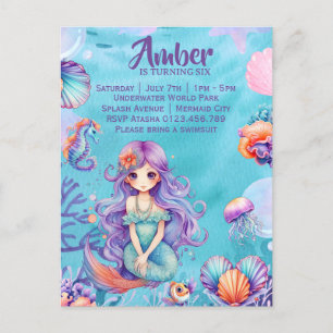 Invitation Carte Postale Kawaii Mermaid