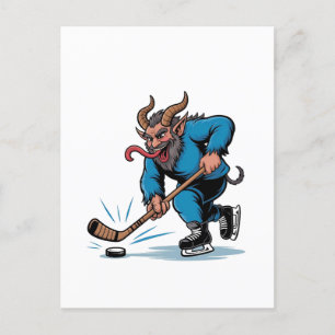 Invitation Carte Postale Krampus effrayant jouant au hockey sur glace Noël 