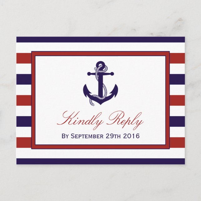 Invitation Carte Postale La collection de Mariages d'Ancres nautiques Red & (Devant)