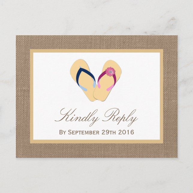 Invitation Carte Postale La collection de Mariages Flip Flop Sand Beach Bur (Devant)