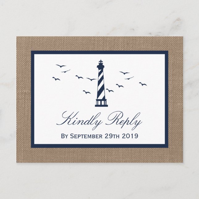 Invitation Carte Postale La collection Mariage de Burlap du phare nautique (Devant)