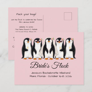 Invitation Carte Postale La mariée manchot mignonne et sa volée pour l'ente