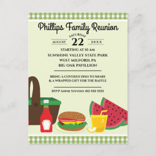 Invitation Carte Postale La Réunion de famille verte et blanche de
