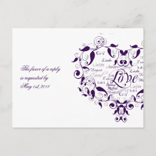 Invitation Carte Postale L'amour dans n'importe quelle langue en violet car