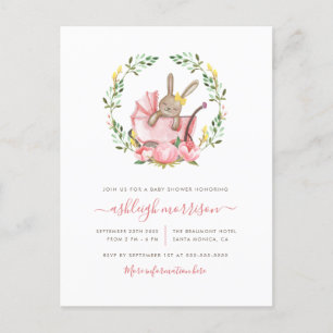 Invitation Carte Postale Lapin Dormir Dans Buggy Baby shower fille