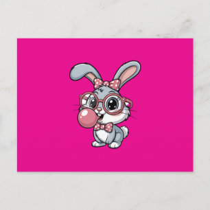 Invitation Carte Postale Lapin mignon avec des lunettes qui souffle du chew