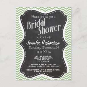 Invitation Carte Postale Laurel Green Chevron Stripes; Chalkboard look