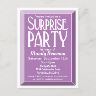 Invitation Carte Postale Lavande Art Déco Anniversaire Surprise Party