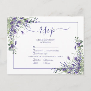 Invitation Carte Postale Lavender Eucalyptus Botanical Script Wedding RSVP