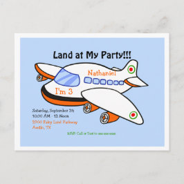 Invitation Carte Postale L'avion atterrit à mon anniversaire Blue II Party
