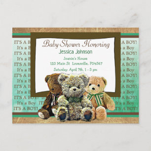 Invitation Carte Postale Le baby shower orienté de nounours du garçon