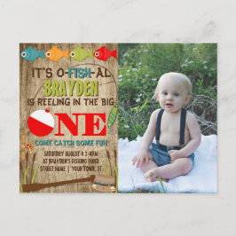 Invitation Carte Postale Le Big One Fishing Theme Garçons 1er anniversaire