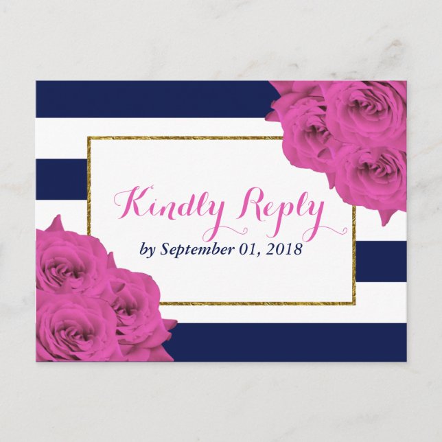 Invitation Carte Postale Le Chic Moderne Luxe Mariage Collection Rose Roses (Devant)