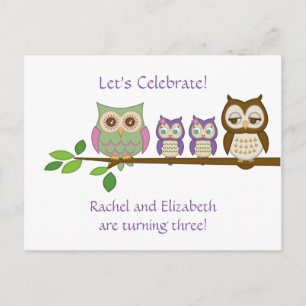 Invitation Carte Postale Le hibou jumelle l'invitation de fête
