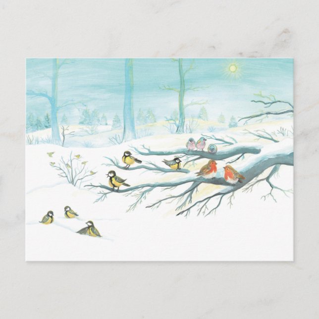 Invitation Carte Postale Les oiseaux forestiers en hiver (Devant)