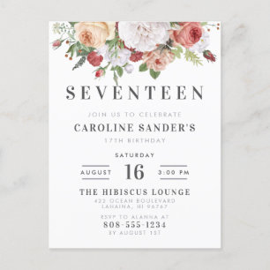 Invitation Carte Postale Lettre Moderne & Bouquet Aquarelle Anniversaire