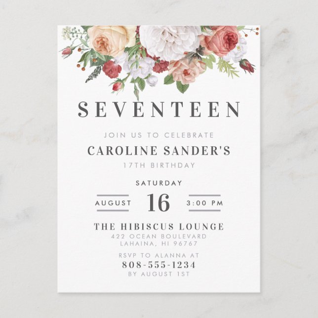 Invitation Carte Postale Lettre Moderne & Bouquet Aquarelle Anniversaire (Devant)