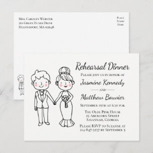 Invitation Carte Postale Lève de mariée de dessin noir blanc Mariage répéti