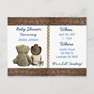 Invitation Carte Postale Lil Cowboy Baby Boy et Teddy Bear Baby shower