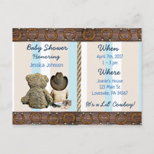 Invitation Carte Postale Lil Cowboy Baby Boy et Teddy Bear Baby shower