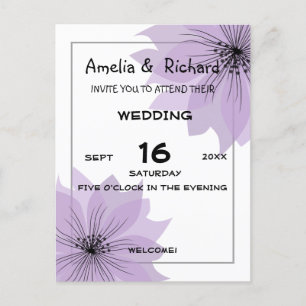 Invitation Carte Postale Lila mariage élégante fleur fleurie rose fleur d